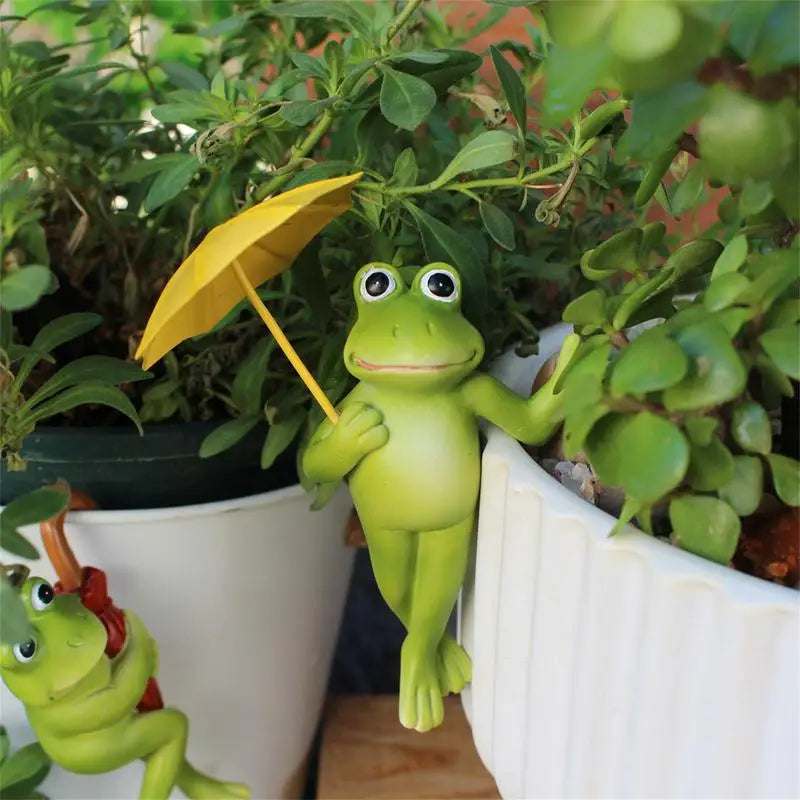 Frog Sculpture Outdoor Set Of 2 Resin Frog Sculpture With Umbrella Flower Pot Accessories Animal Ornaments Landscaping Figures Peaceful Pleasures Health and Wellness China Mainland