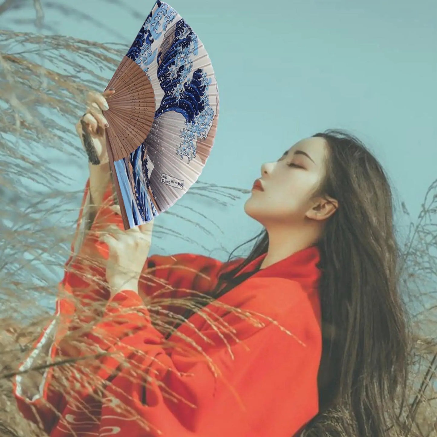 Bamboo Silk Folding Hand Fan – Japanese Wave Design | Gift