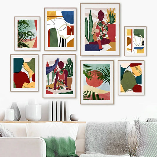 Boho Tropical Canvas Wall Art | Abstract Woman & Palm Leaf Print Canvas Wall Art Peaceful Pleasures Health and Wellness