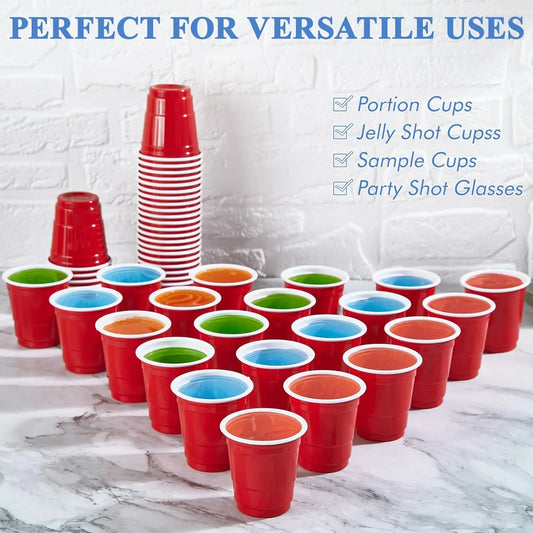 200Pack 2OZ Mini Party Cups Plastic Shot Glasses Red Disposable Cups for Christmas Birthday Wedding Holiday Celebrating Party Peaceful Pleasures Health and Wellness