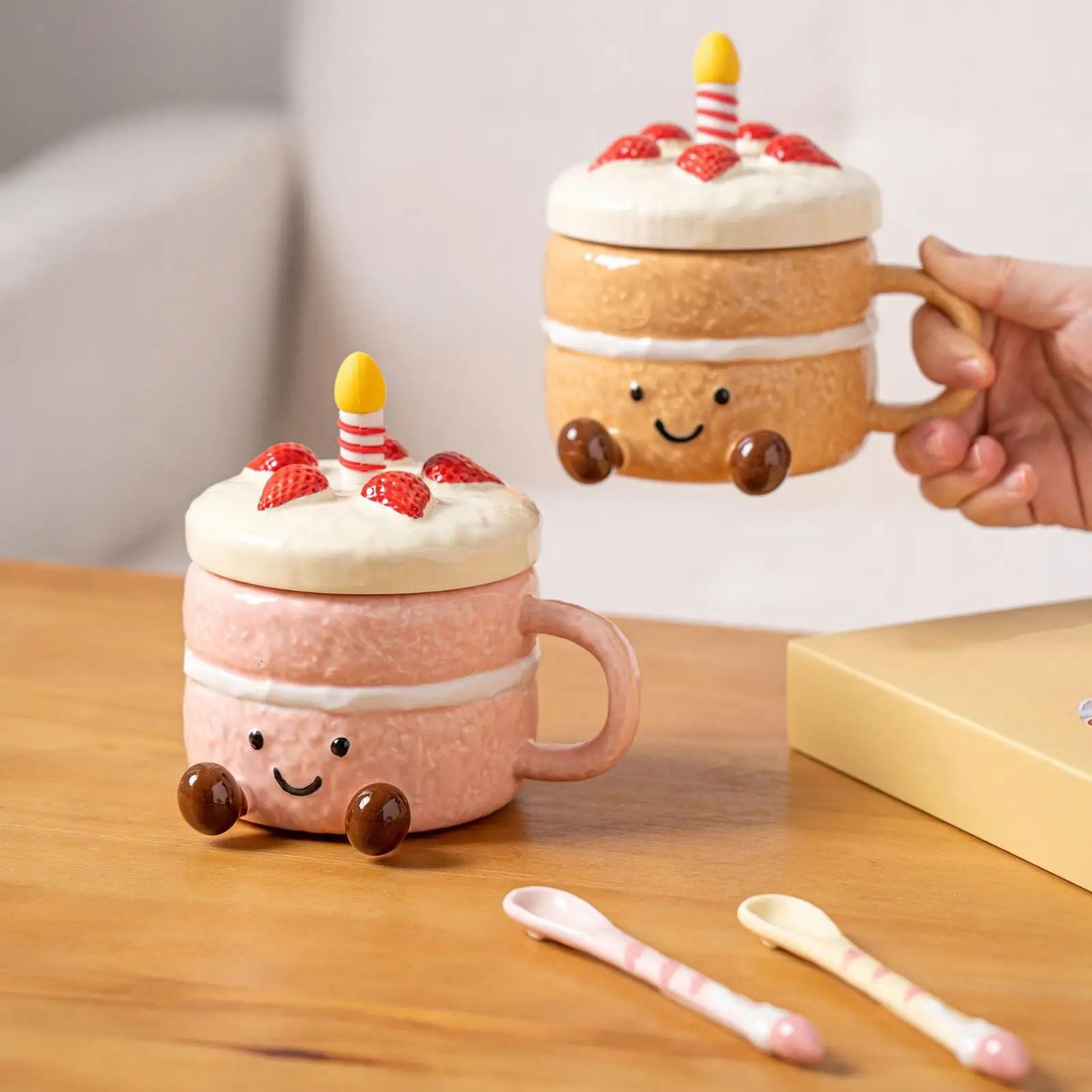 Novelty Coffee Mugs Cute Ceramic With Lid Spoon Feet Cake Shaped Aesthetic Mug Tea Cup For Women Christmas Birthday Valentines Peaceful Pleasures Health and Wellness