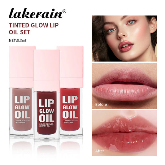 Tinted Glow Lip Oil Set Long Lasting Moisturizing Deep Hydrating Diminishes Lip Lines Waterproof Lipstick Natural Lip Makeup Kit Peaceful Pleasures Health and Wellness