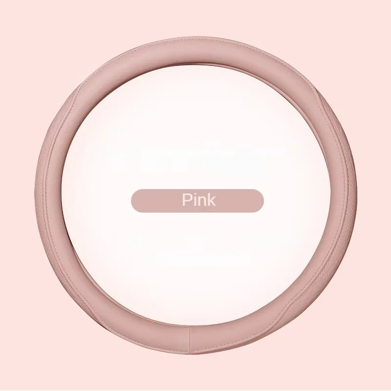 Napa Leather Perforated Patchwork Car Steering Wheel Cover, Non-slip, Breathable, Universal 15 Inch (Approx. 38.1cm) Peaceful Pleasures Health and Wellness Pink