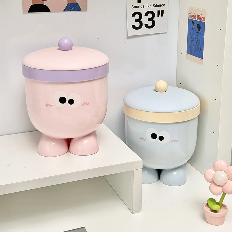 Mini Trash Can Desktop Cute Home Countertop Coffee Table Plastic Trash Can Bedside Bedroom with Cover Office Desk Wastebasket Peaceful Pleasures Health and Wellness
