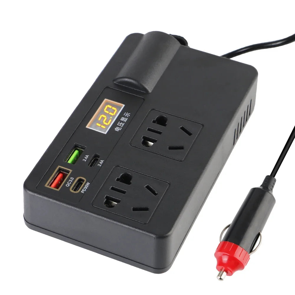 Car Power Inverter 12V/24V to 220V, PD30W Type-C & QC3.0 USB Car Adapter, DC to AC Converter with LED Display for Laptop Peaceful Pleasures Health and Wellness Digital display