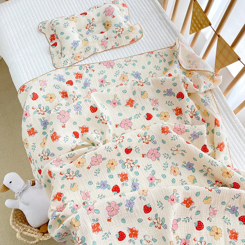 Battilo 100% Cotton Baby Blanket Soft Breathable Muslin Swaddle Blanket for Newborn Infant Plaid Receiving Blankets Toddler Gift Peaceful Pleasures Health and Wellness Strawberry 110x100cm( 2Layers)