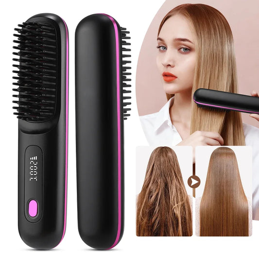 Thermostatic Electric Heating Heating Straight Hair Comb Wireless Portable Negative Ion Styling Tool Rechargeable USB Hair Tools Peaceful Pleasures Health and Wellness