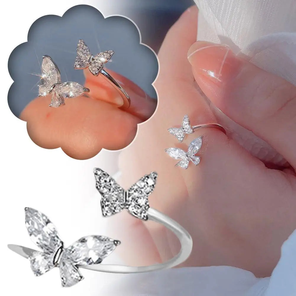 Adjustable Women Opening Butterfly Ring Ornament Girls Jewellery Gift Adjustable Butterfly Rings Peaceful Pleasures Health and Wellness
