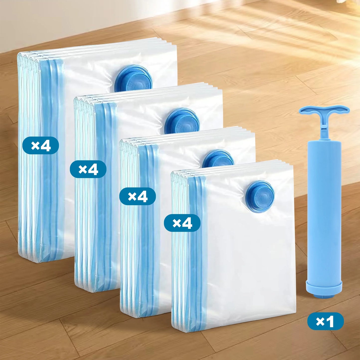 4-Pack Vacuum Storage Bags with Valve & Pump | Space-Saving