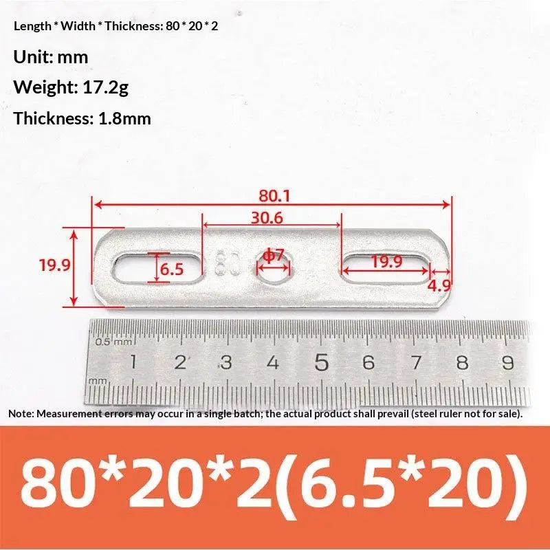 Double Hole Metal Straight Plate 304 Stainless Steel Thickened Flat Gasket With Holes Blocking Plate Bolt Accessories Peaceful Pleasures Health and Wellness 80x20x2cm A