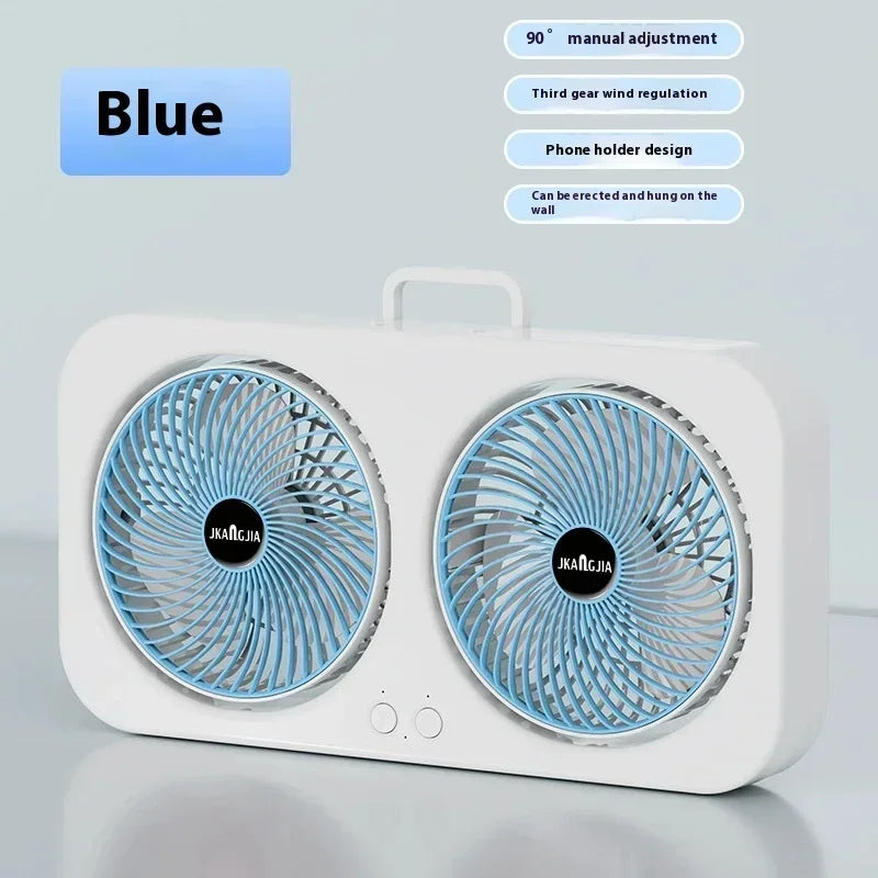 Dual Head USB Desk Fan – 3-Speed Quiet Wall Mount Cooling Fan