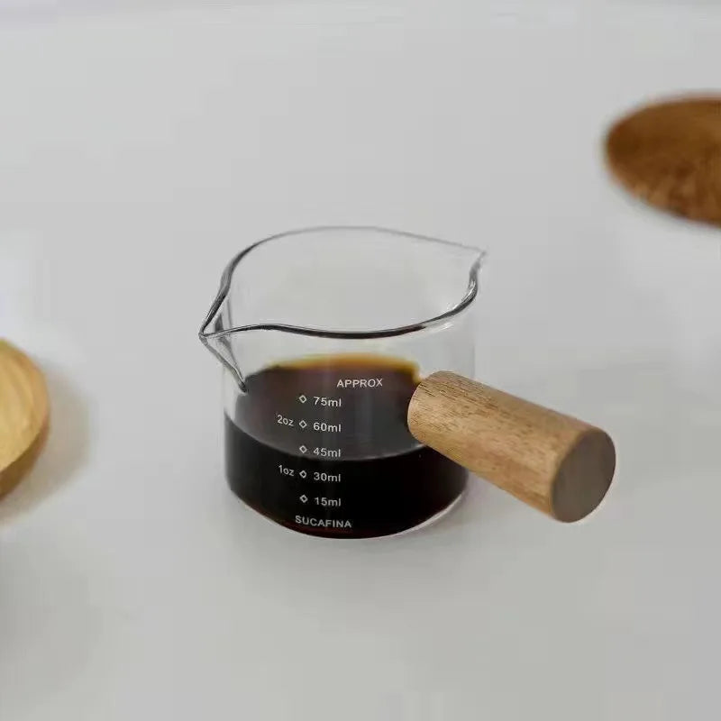 Hot Wooden Handle Hand-brew Coffee Machine Single/double-mouth Glass Coffee Measuring Cup Precise Scale, Reusable Peaceful Pleasures Health and Wellness Dual port