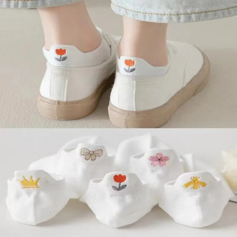 Women's Embroidered Ankle Socks | Japanese Low-Cut Style