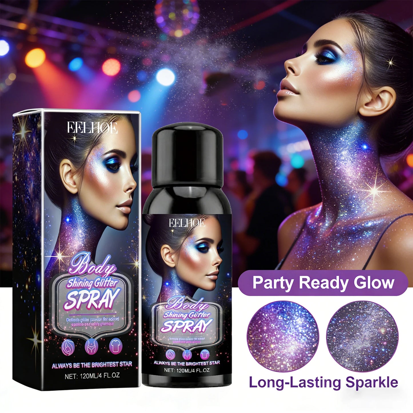 EELHOE Body Glitter Spray – Waterproof Shimmer 120ml Body Glitter Spray Peaceful Pleasures Health and Wellness