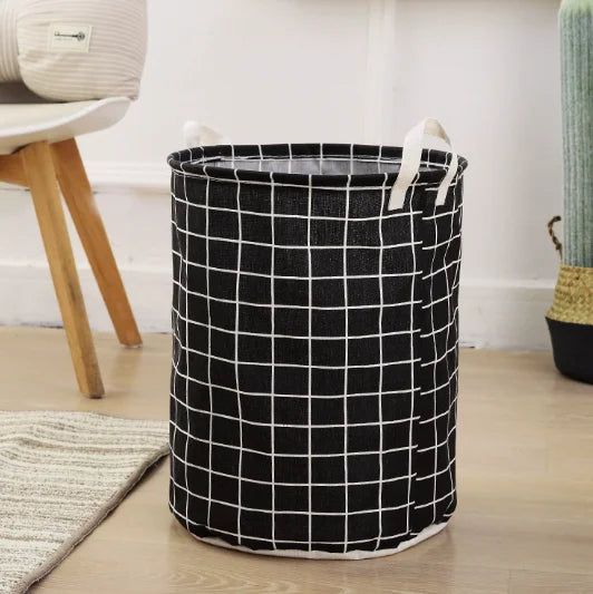 Large Foldable Waterproof Dirty Clothes Basket Household Toy Storage Bucket Plaid Fabric Cotton Linen Household Organizer Peaceful Pleasures Health and Wellness L 3