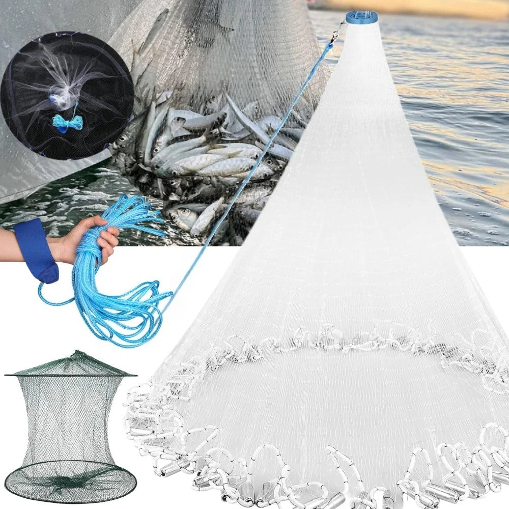 Saltwater Fishing Cast Net with Zinc Sinkers | 3–10 FT Radius