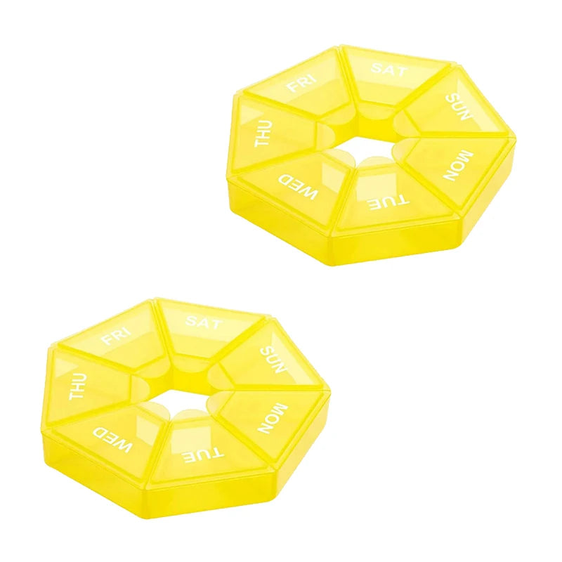Weekly 7-day Pill Organizer Portable Travel Pill Box Multifunctional Small Medicine Case Black Peaceful Pleasures Health and Wellness Yellow-2pcs