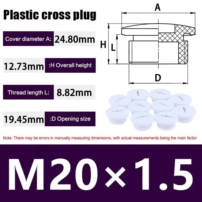 New 10Pcs Cross Shaped Plastic Plugs Nylon Waterproof Quality Threaded Hole Plugs M16X1.5 M18X1.5 M20X1.5 M22X1.5 M25X1.5 Peaceful Pleasures Health and Wellness white M20