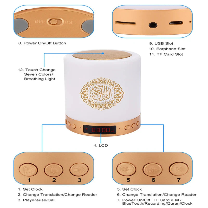 Islamic Quran Azan Clock Bluetooth Speaker & Night Light