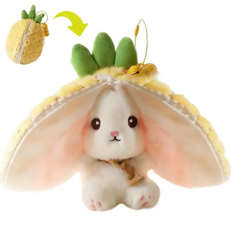 Cute 2 1 Transformable Fruit Rabbit Plush Keychain Soft Fluffy Bunny