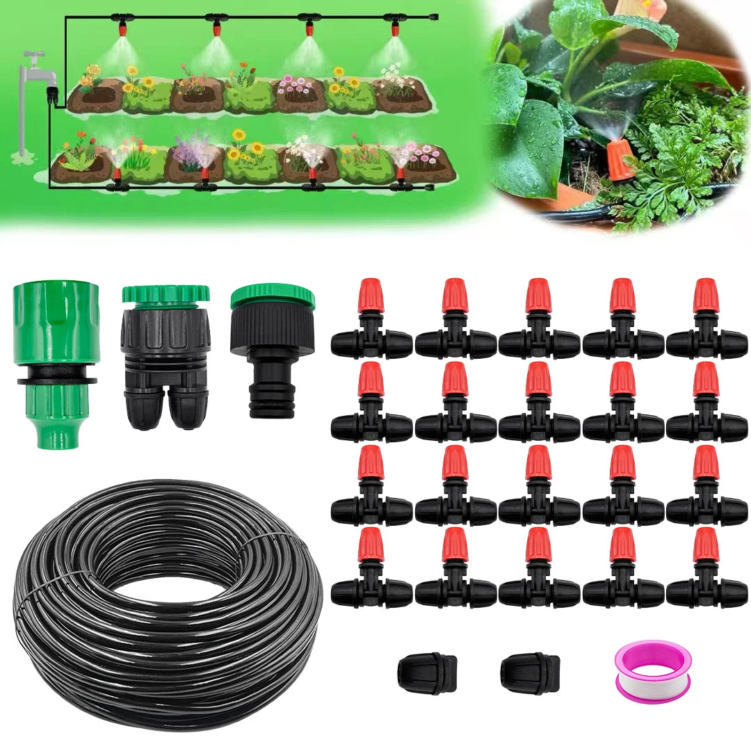 10M-30M Locking Misters,Greenhouse,Farm Mist Irrigation Kits Plant Watering System, 1/4" Drip Tubing Hose and Two-Ways Connector Peaceful Pleasures Health and Wellness