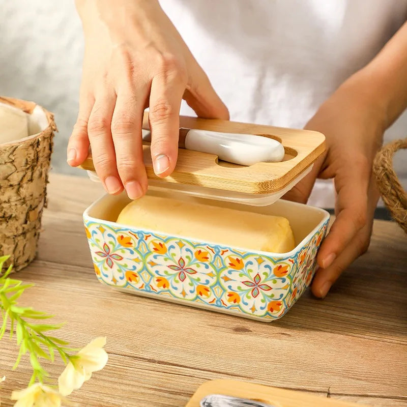 350ML 1set of Country-style Ceramic Butter Box, Retro Home Kitchen Cheese Butter Refrigerated Box, Butter Dish, Gift Storage Box Peaceful Pleasures Health and Wellness
