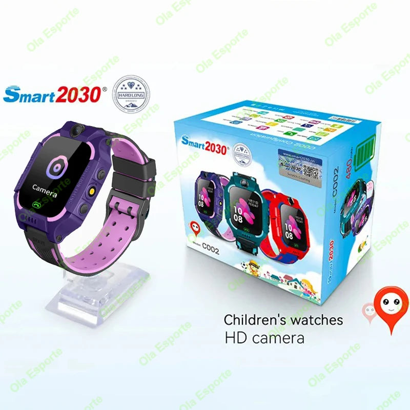 2025 New Kids 2G Smart Watch SOS GPS Location Sim Card Call Camera Child SmartWatch Camera Waterproof Watch Girls and Boy Gift Peaceful Pleasures Health and Wellness Purple