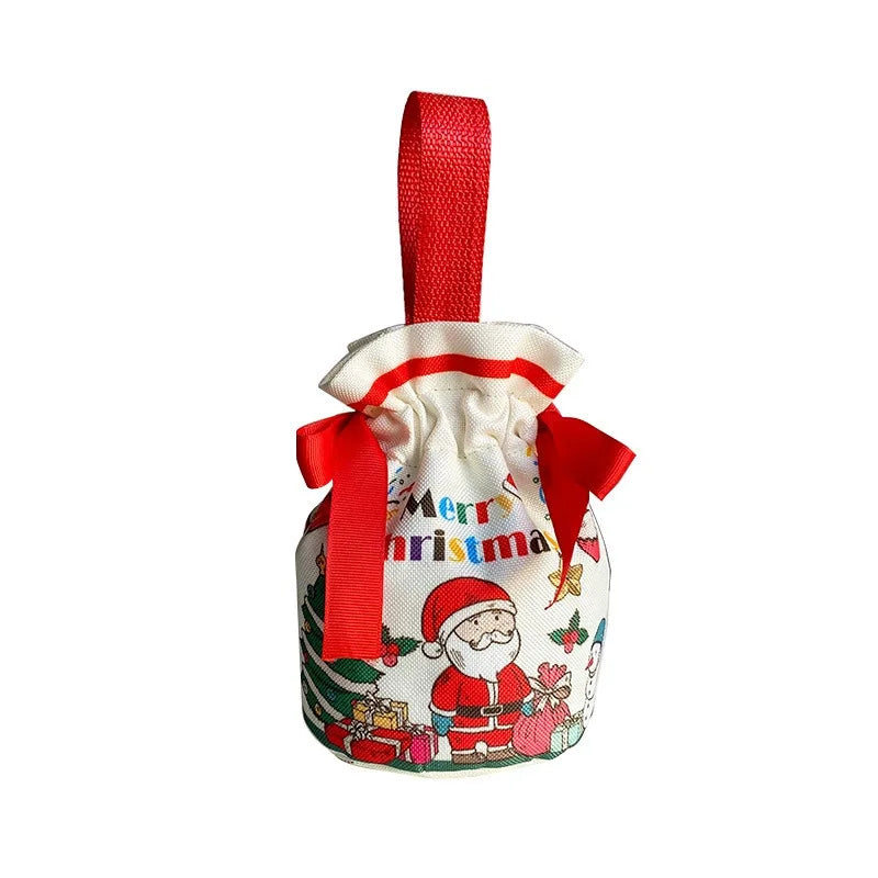 Christmas Small Canvas Bag Bouquet Pocket Tight Mouth Gift Packaging Bag Snowman Old Man Christmas Eve 2025 Companion Gift Peaceful Pleasures Health and Wellness Red Bundle Pocket 10cmX17cm