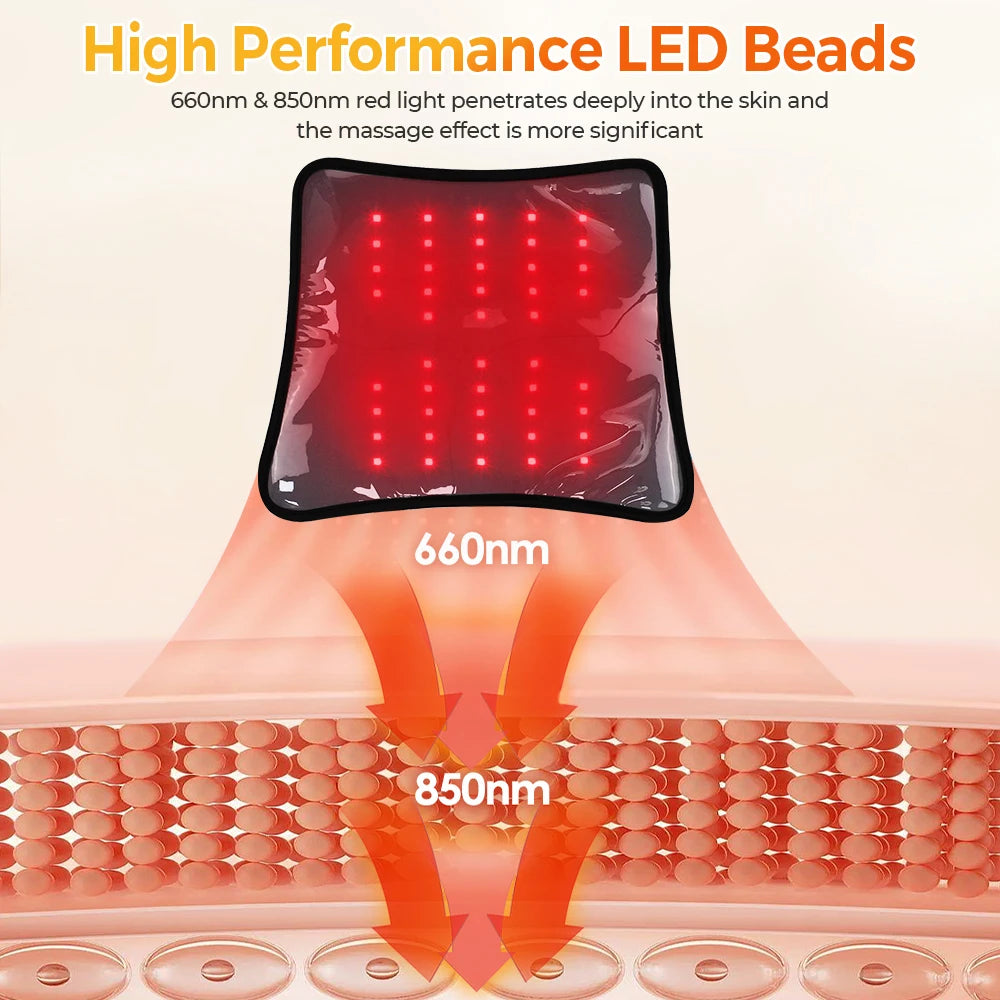 Cordless Vibration Waist Massager 660nm 850nm Infrared Light LED Pad Electric Back Shoulder Strap Muscle Relax Knee Brace Belt Peaceful Pleasures Health and Wellness