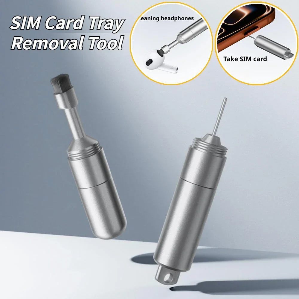 2-in-1 Aluminum Alloy SIM Card Eject Pin Keychain, Portable SIM Tray Removal Tool with Earbuds Cleaning Brush for All Smartphone Peaceful Pleasures Health and Wellness