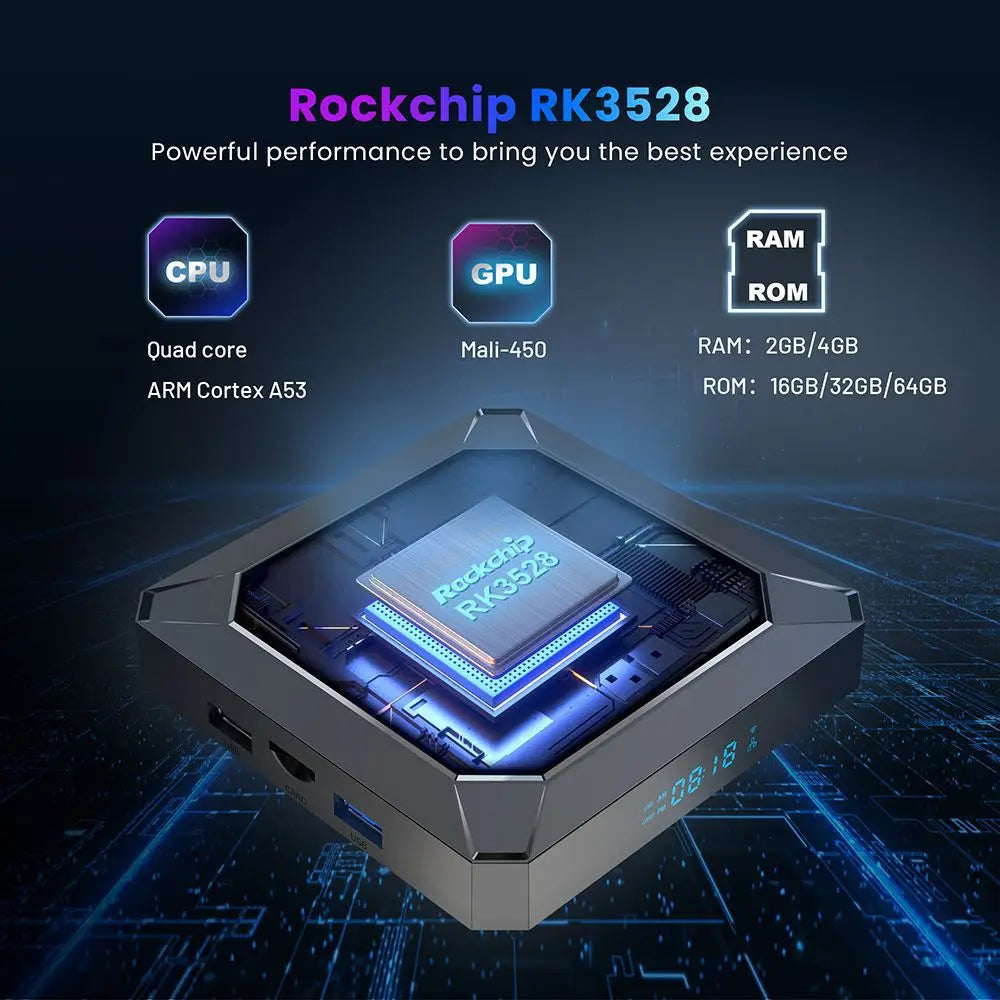 X98K Smart TV Box RK3528 Quad Core Cortex A53 Android 13 2GB RAM 16GB Optional 4GB 32/64/128GB ROM 2.4G 5G Dual WiFi6 BT5.X 100M Peaceful Pleasures Health and Wellness