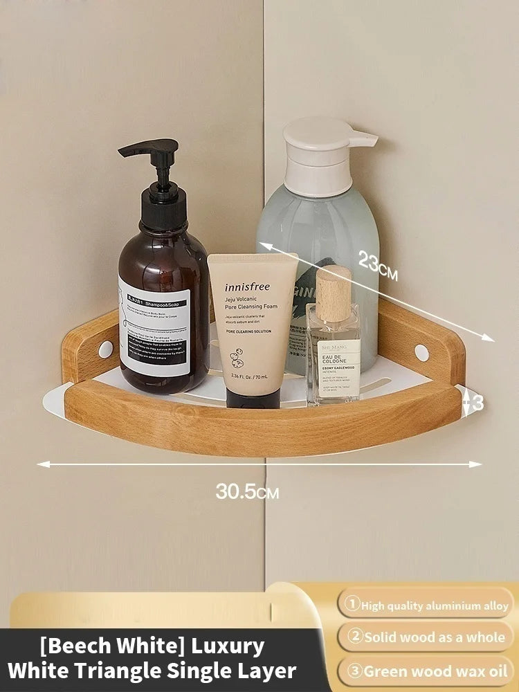 Wood Corner Wall Shelf – Bathroom Organizer Rack | Triangular