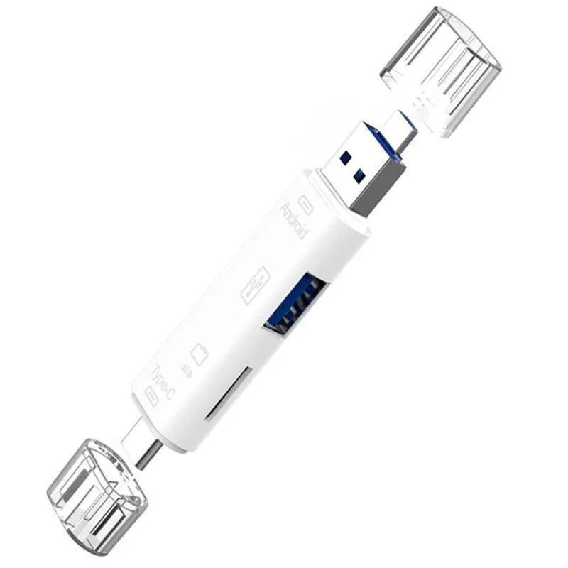New 5 in 1 Multifunction USB 2.0 Type C USB Micro USB SD TF Memory Card Reader for Android Computer Dock OTG Type C Adapter Peaceful Pleasures Health and Wellness White