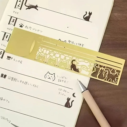 Cat-Shaped Metal Ruler & Bookmark | Cute Planner Stationery Novelty Ruler Bookmark Peaceful Pleasures Health and Wellness