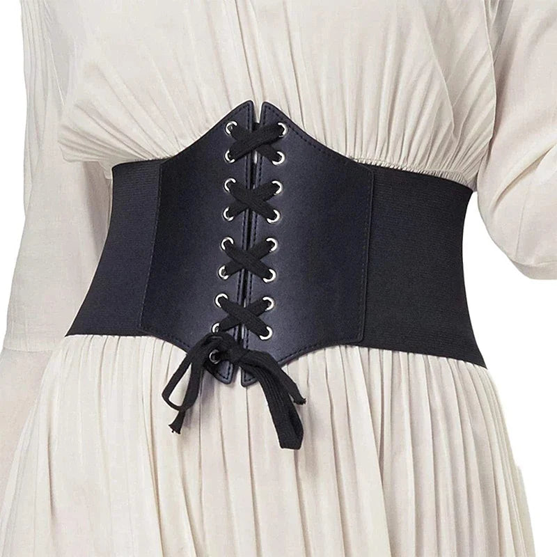 Women's Gothic Corset Belt – PU Lace-Up High Waist Wide Belt