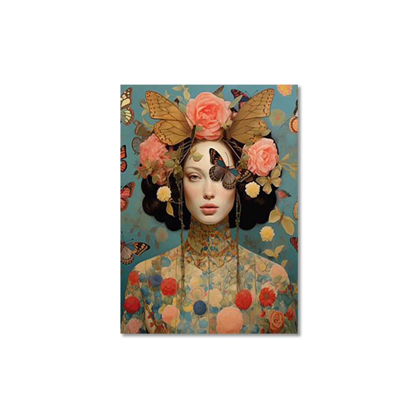 Nordic Scandinavian Style Glasses Woman with Flowers Birds Wall Art Canvas Painting Portrait Poster Prints for Modern Home Decor Peaceful Pleasures Health and Wellness QP10929 50x75cm No Frame