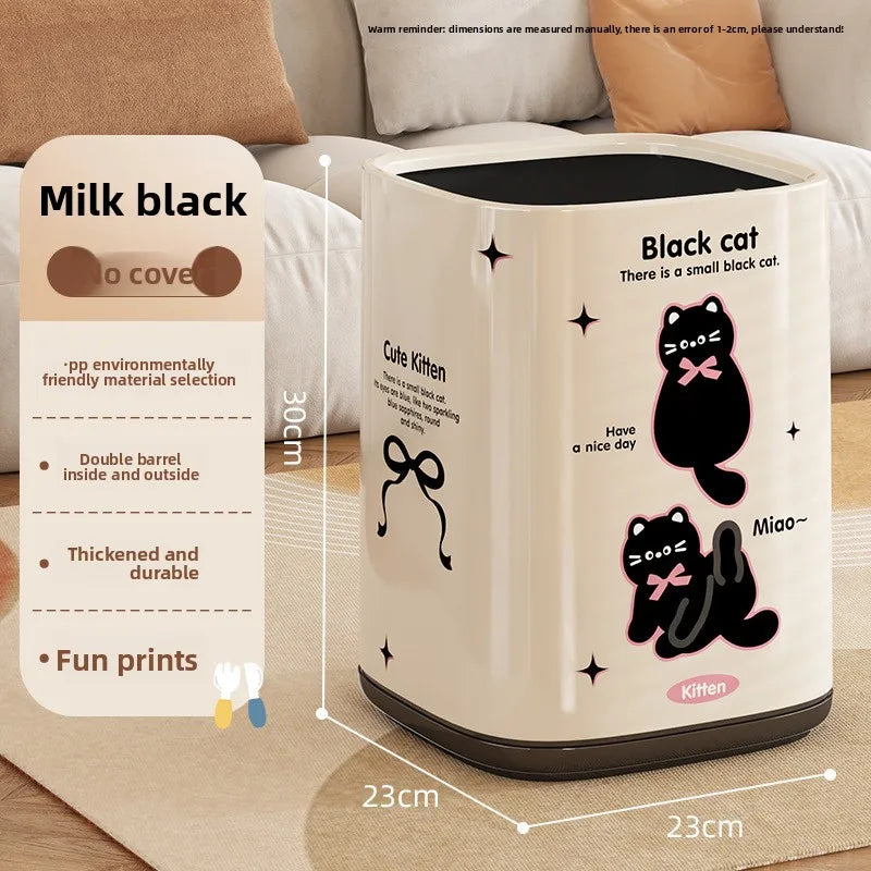 Adorable Waste Bin with Fun Pattern - Double Bucket Design, Anti-Stain & Oil-Resistant, Home Accessory Peaceful Pleasures Health and Wellness Cat
