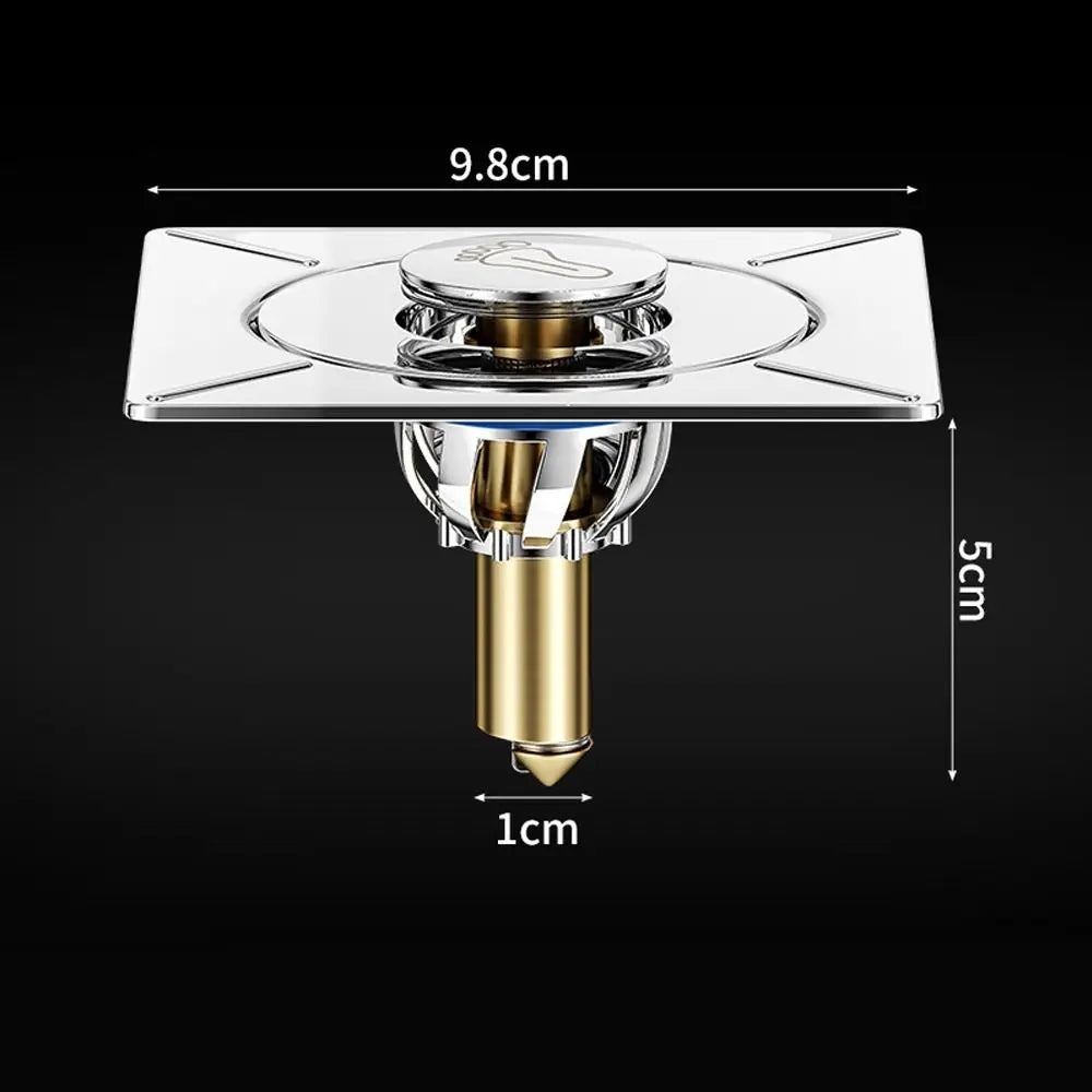 Stainless Steel Pop-Up Square Floor Drain | Anti-Odor Press Type