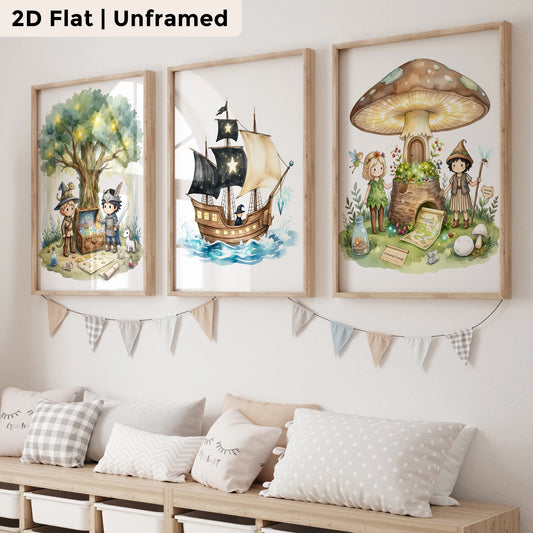 3-Piece Pirate Ship Canvas Wall Art | Kids Room Decor Print Canvas Wall Art Set Peaceful Pleasures Health and Wellness GP164-3pcs 21x30cm Unframed