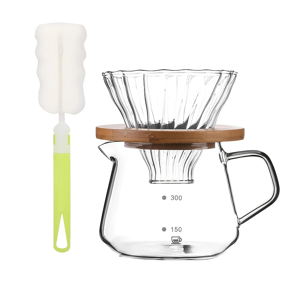 Pour Over Coffee Maker Set, Borosilicate Glass Coffee Server with Cleaning Brush, Pour Over Coffee Dripper Carafe for Home Cafe Peaceful Pleasures Health and Wellness 300mL