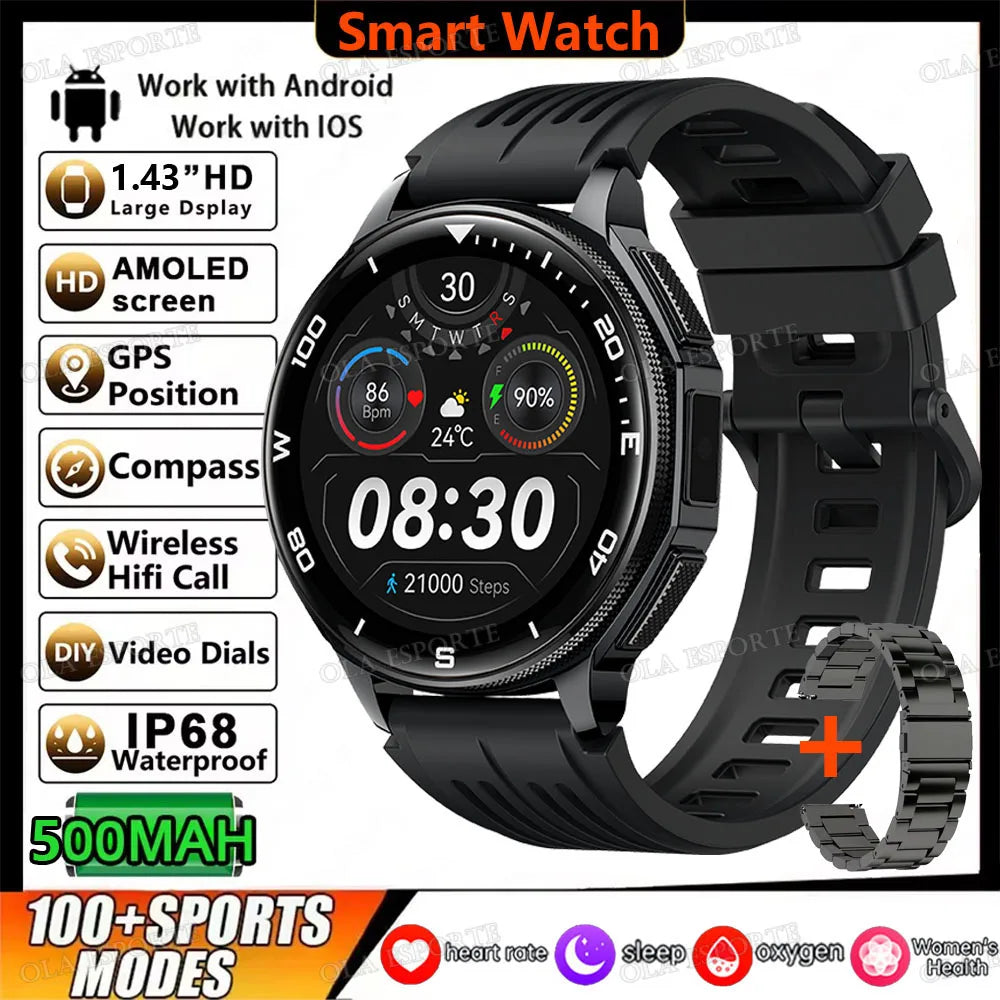 Ola Esporte GPS Smartwatch 1.43" AMOLED 500mAh 3ATM Sport