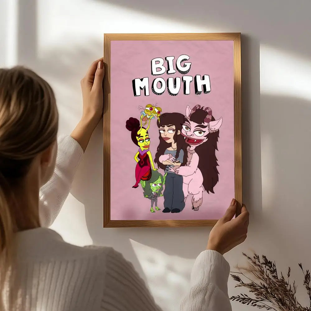 Cartoon Big Mouth HD Waterproof Self-Adhesive Wall Art Poster Wall Art Poster Peaceful Pleasures Health and Wellness White8 30X40cmNoframe