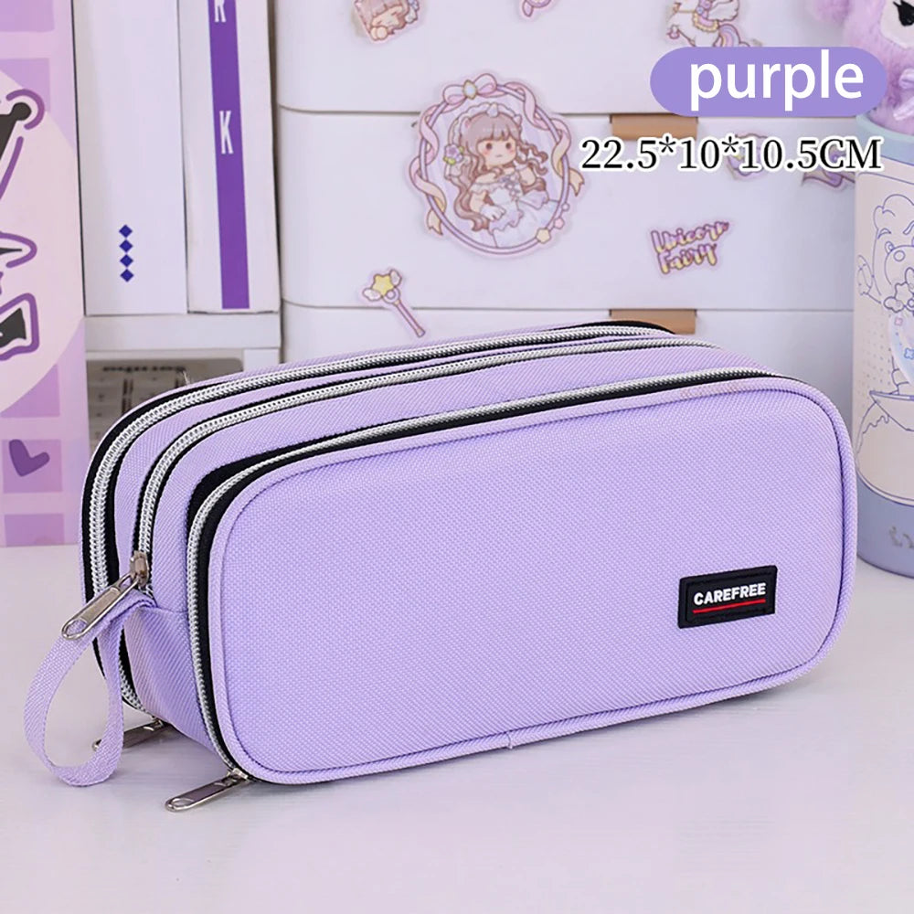 Large Capacity Pencil Case Three-layer Zipper Student Stationery Bag