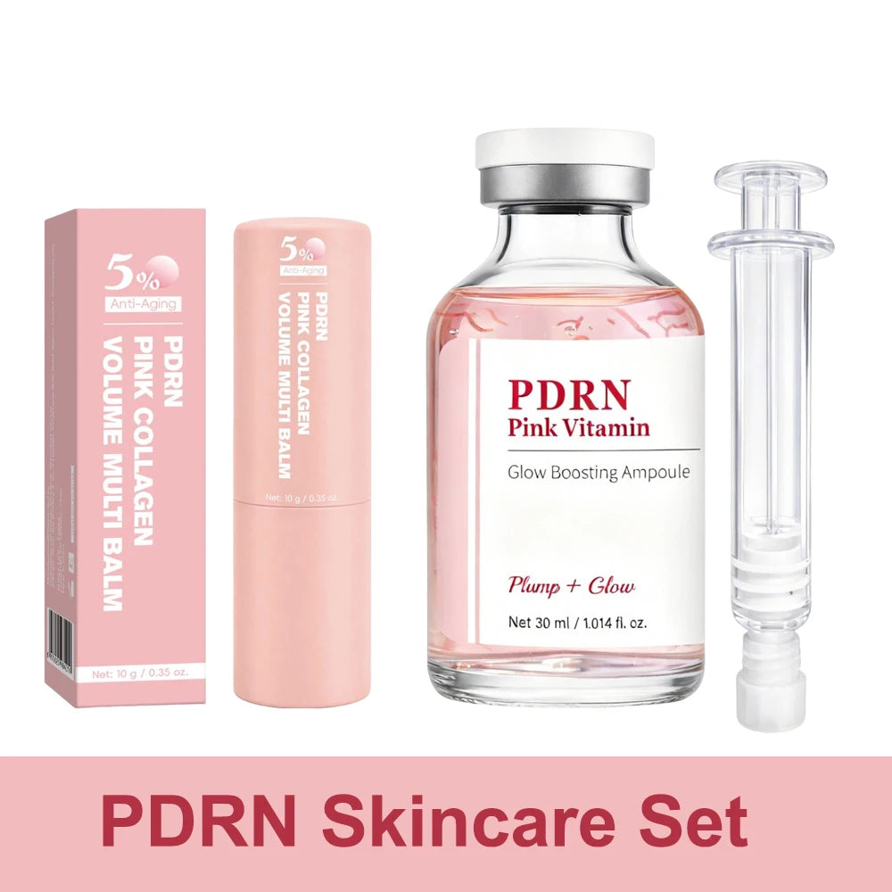 PDRN Brightening Set, Pink Collagen Volume Multi Balm+Pink Vitamin Glow Boosting Ampoule, Enhance Skin Elasticity, Firming Care Peaceful Pleasures Health and Wellness 2PCS Set