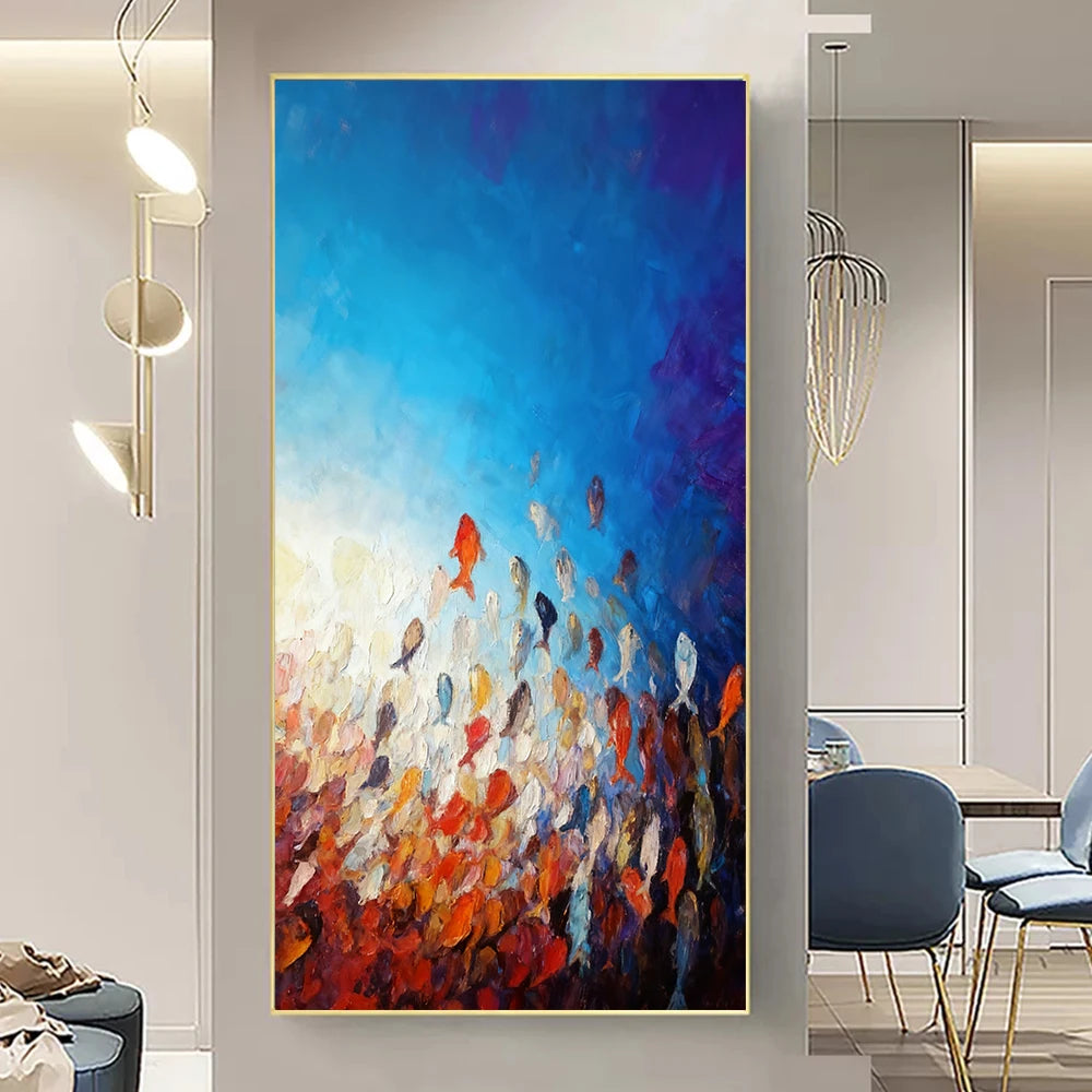 Large Size Abstract Fish Posters Wall Art Nordic Blue Sea Fish Print For Living Room Fish School Canvas Painting Home Decor Peaceful Pleasures Health and Wellness