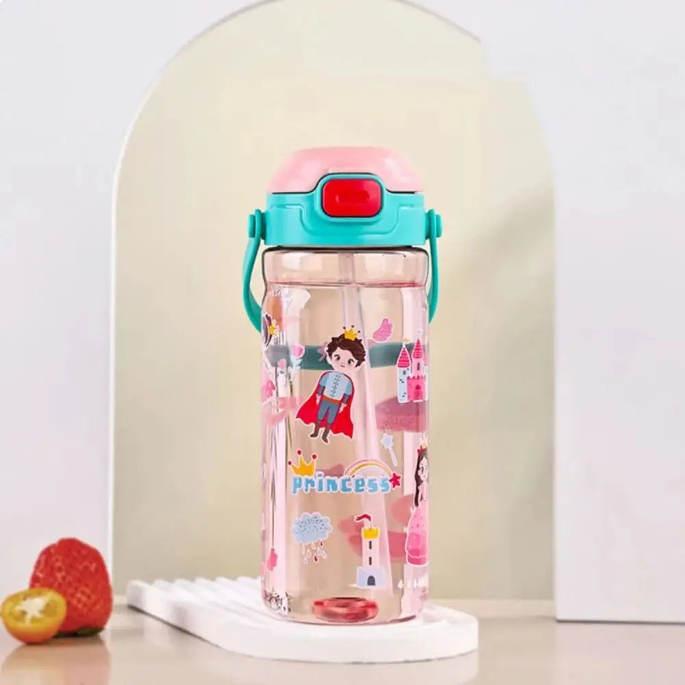 550ml Kids Cartoon Straw Water Bottle with Handle | BPA-Free
