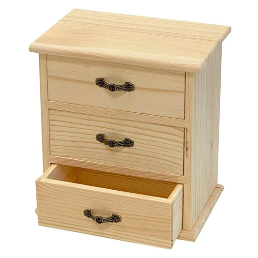 Three Drawer Wooden Jewelry Box DIY Craft Storage Organizer Desktop Peaceful Pleasures Health and Wellness white