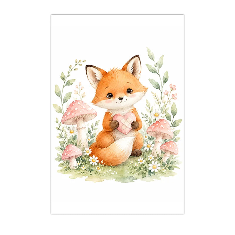 Nursery Animal Wall Art Canvas Painting Watercolor Cartoon Poster Baby Bedroom Home Decor Peaceful Pleasures Health and Wellness 04 15x20cm No Frame China Mainland