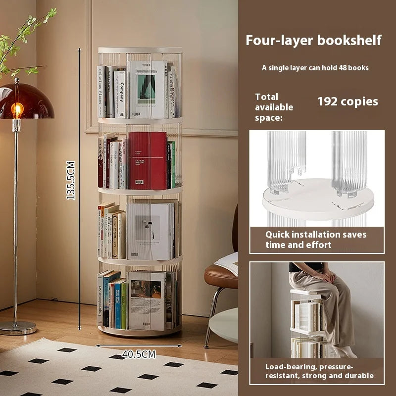 360° Rotating Bookshelf for Kids - Spacious Floor Standing Bookcase with Multi-Layer Storage for Living Room & Nursery Peaceful Pleasures Health and Wellness Round Rotate 4 Layer