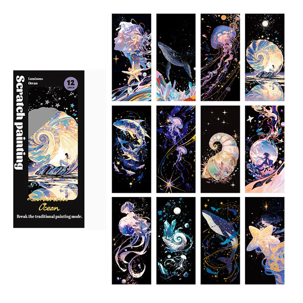 12 Colorful Bookmark Scratch Paper Handmade DIY Drawing Portable